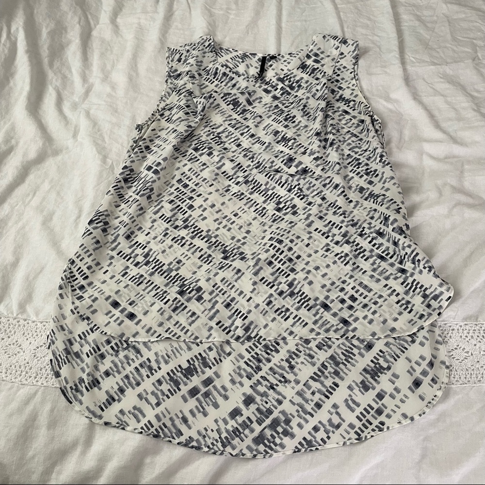Calvin Klein SMALL Sleeveless Blouse Grey Blue Abstract